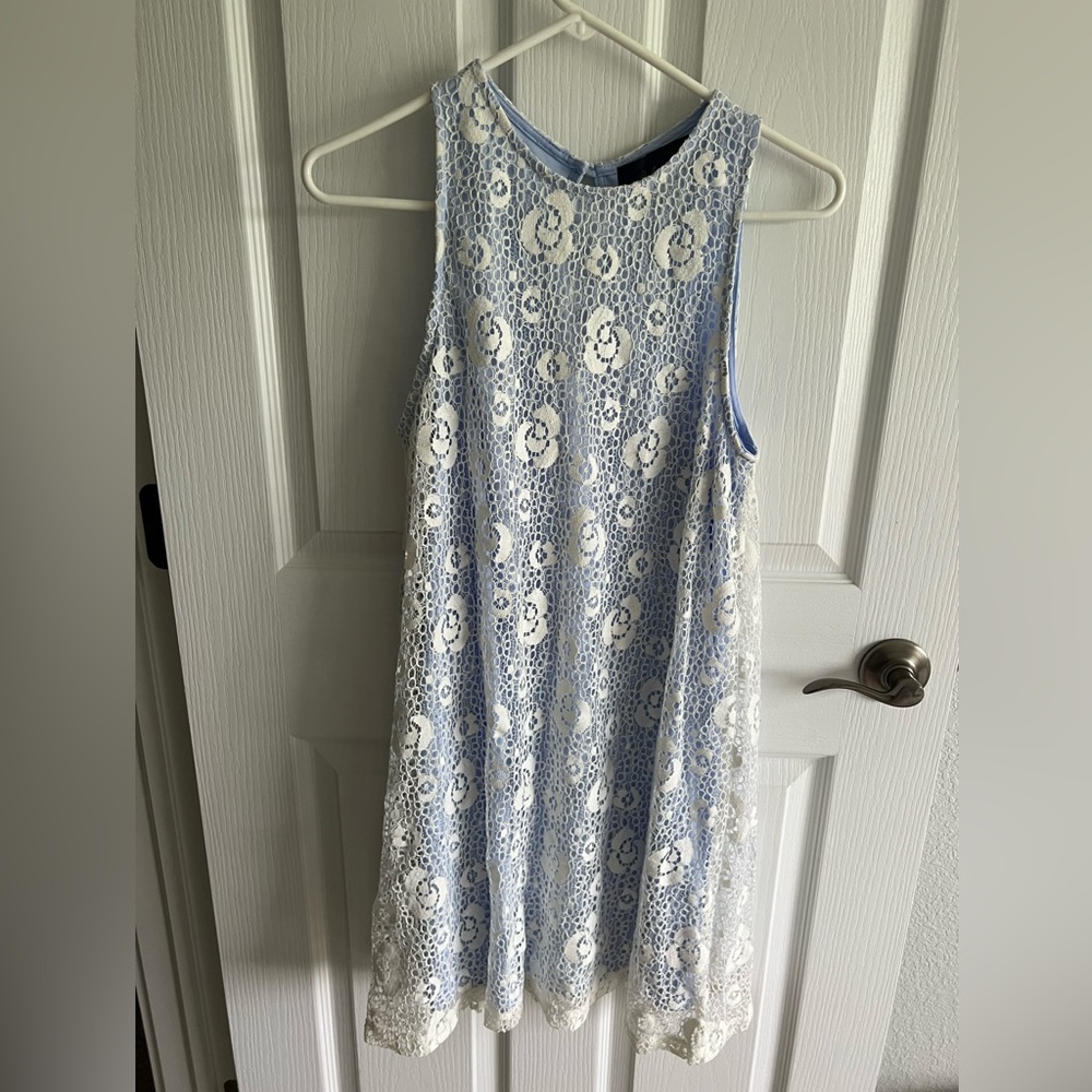 Tank style dress, white lace overlaying light purple